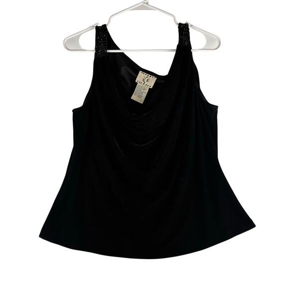 Ice Tops - Vintage iCe Black Velvet Cowl Neck Tank Blouse Beaded Strap Womens Large Petite